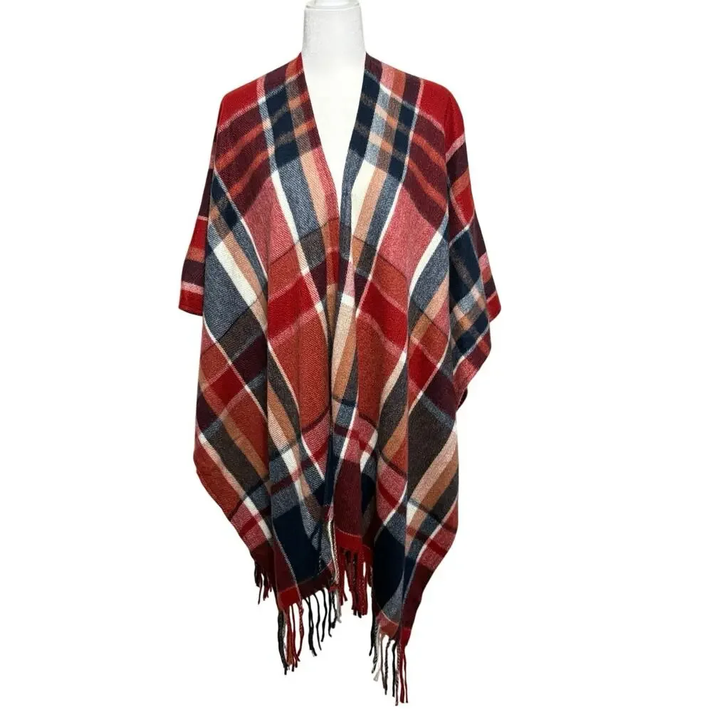 Woolrich Wrap Blanket Scarf Throw Women's One Size Red Plaid Shall Ruana